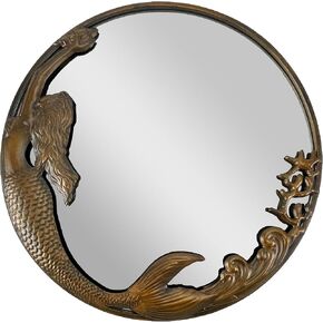 Bronze Finish Mermaid Wall-Mounted Mirror – 20-Inch Diameter Decorative Accent for Coastal and Nautical Home Decor, Elegant Focal Point for Living Room or Bathroom