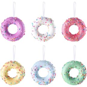 Donut ChristmasParty Decorations Ornaments, 6Pcs Hanging Christmas Tree Candy Ornament, Macaron Color Mini Dessert Donut Pendant Set for Xmas New Year Easter Birthday Home Party Supplies (Doughnut)