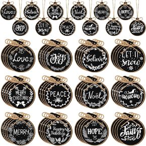 48 Pcs Wooden Christmas Hanging Ornaments Hemp Rope Tree Wood Ornaments Christmas Tree Decor Christmas Vintage Wood Slices Cutouts Xmas Tree Tags Decoration for Indoor Outdoor Winter Craft Home Office