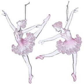 Kurt Adler D1492 6.5"Acrylic Pink Ballerina Ornaments 2 Assorted Pack