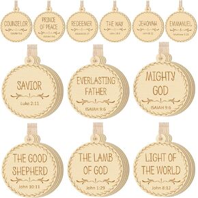 Jetec Names of Jesus Ornaments Christ Christmas Decorations Nativity Set Xmas Round Wood Hanging Ornaments with Savior Names Christmas Tree Hanging Name Tag for Church Home(White, 24 Pieces)