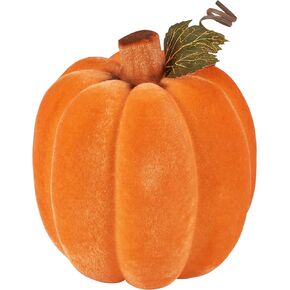 Primitives by Kathy Flocked Neon Pumpkin - Halloween Decor, Neon Pumpkin with Faux Greenery Accent, Perfect for Blacklight Displays, Made of Plastic and Flocking (Orange)