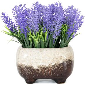Artificial Lavender Plant Fake Lavender Flowers in Ceramic Pot Faux Lavender Flowers for Bathroom Bedroom Kitchen Office Desk Purple Lavender Decor