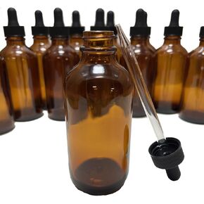 Dropper Stop® 4oz Amber Glass Dropper Bottles (120mL) with Tapered Glass Droppers - Pack of 42