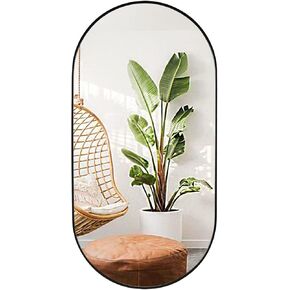 Muzilife Oval Wall Mirror for Bathroom, 20" x40'' Capsule Mirror Vanity Wall Mirror with Metal Frame, Hang Horizontally or Vertically for Entryway, Living Room, Bathroom, Black