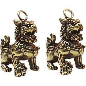 Feng Shui Kylin Statue Foo Dogs Statues 2Pcs Brass Feng Shui Pi Yao Figurine Chinese Kylin Lion Charms Ornament Kylin Statue for Wealth Chinese Feng Shui Statue Feng Shui Ornament