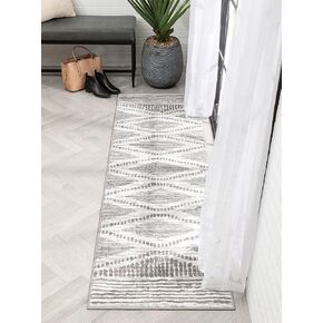 Well Woven Dulcet Aosta Tribal Diamond Pattern Ivory Grey 2'3" x 7'3" Runner Area Rug
