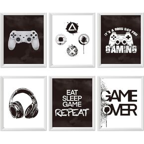 AnyDesign 6Pcs Retro Video Games Posters Vintage Black White Game Theme Wall Art Prints Gamepad Headphone Prints Gamer Poster for Boys Gaming Room Bedroom Decoration, 8 x 10 Inch, Unframed