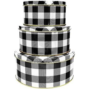 Black Duck Brand Set of 6 Round Holiday Decorative Nesting Tins - Largest Measures 8inch Diameter - Great For Storing Cookies, Brownies, and More! (Red/Black 2 Pack)