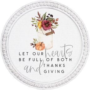 Simply Said, INC Beaded Round Wall Art, Let Our Hearts Be Full of Thanks & Giving - 14 x 14 inch Circular Wall Sign BAO1086