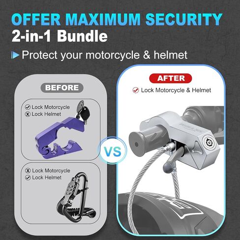Motorcycle Locks, Motorcycle Brake Lock & Helmet Lock Anti-Theft Grip Lock Combo for All Motorcycle Bike ATV Scooter with Handlebar Diameters Within 1.3-1.5 Inches (Orange) in Kuwait