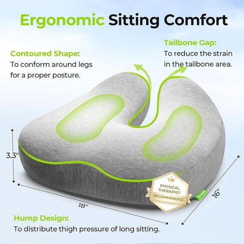 AUVON Multi-Layer Seat Cushion for Ideal Support & Softness, Memory Foam Coccyx Cushion with Cooling Gel for Sciatica & Tailbone Pain Relief, Back Relief Desk Chair Cushion for Office Chair, Car Seat in Kuwait