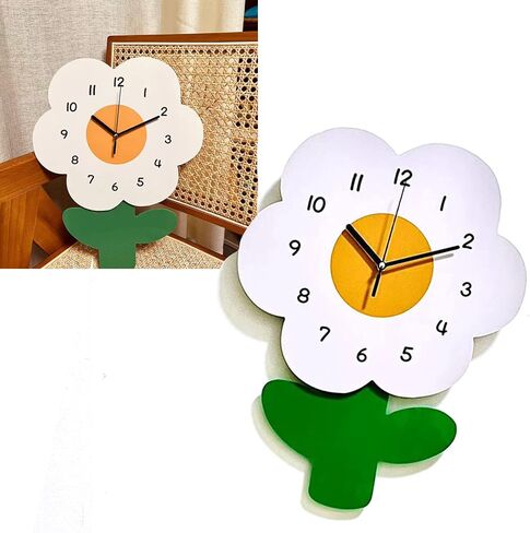 Serlium Modern Decorative Clock Flower Shaped Wall Clocks for Kids Cartoon Cute Exquisite Silent Wall Clock for Living Rooms Offices(30 * 40cm) in Saudi Arabia