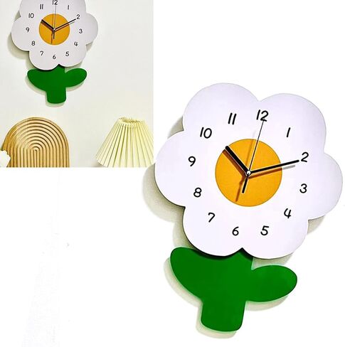 Serlium Modern Decorative Clock Flower Shaped Wall Clocks for Kids Cartoon Cute Exquisite Silent Wall Clock for Living Rooms Offices(30 * 40cm) in Saudi Arabia