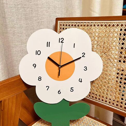 Serlium Modern Decorative Clock Flower Shaped Wall Clocks for Kids Cartoon Cute Exquisite Silent Wall Clock for Living Rooms Offices(30 * 40cm) in Saudi Arabia