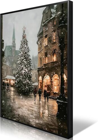 uoyien Vintage Christmas Tree Wall Art Moody Winter Holiday Decor Retro Pine Lighted Landscape Canvas Picture Painting Print Rustic Farmhouse Scene Aesthetic Xmas Room Wall Poster 12x16in Unframed in Kuwait