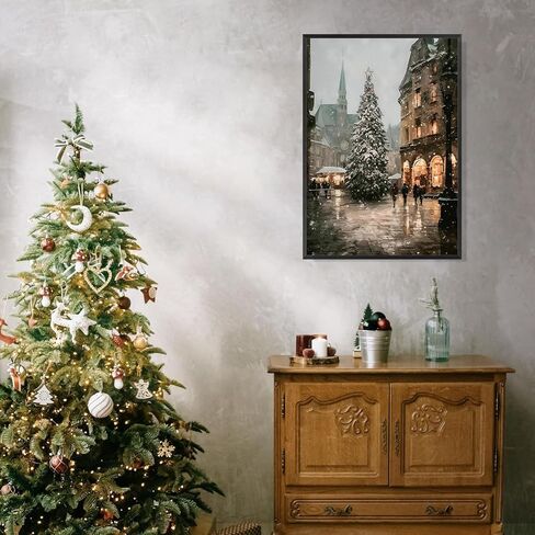 uoyien Vintage Christmas Tree Wall Art Moody Winter Holiday Decor Retro Pine Lighted Landscape Canvas Picture Painting Print Rustic Farmhouse Scene Aesthetic Xmas Room Wall Poster 12x16in Unframed in Kuwait