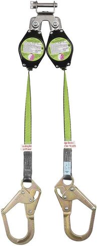 Peakworks Fall Protection Dual Self Retracting Lifeline (SRL), 2 Snap Hooks, Tie-Back Style, 9 ft. Length, Black/Green, V845528009TB in Saudi Arabia