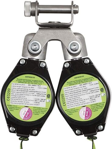 Peakworks Fall Protection Dual Self Retracting Lifeline (SRL), 2 Snap Hooks, Tie-Back Style, 9 ft. Length, Black/Green, V845528009TB in Saudi Arabia