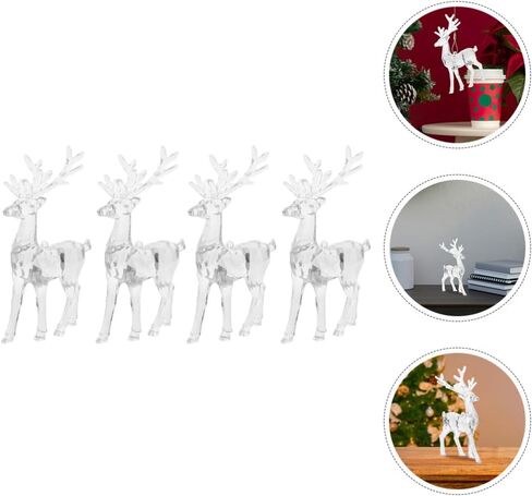 Didiseaon 4 قطع عيد الميلاد الاكريليك تمثال الرنة واضح يقف الغزلان تمثال الأيائل الحيوان النحت لعيد الميلاد حزب عشاء الطاولة المركزية in Kuwait