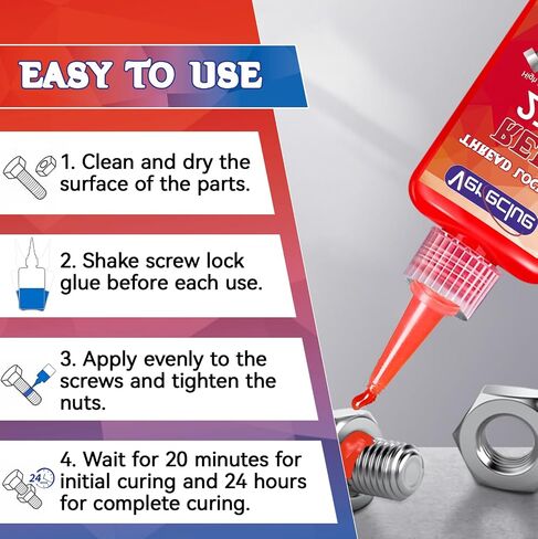 Thread Lock 50ml Blue 242 and 50ml Red 271, Medium Strength and Strong Strength Lock Tight Threadlocker, Thread Locker for Nuts, Bolts, Metal Fasteners to Against Losening and Seal in Saudi Arabia