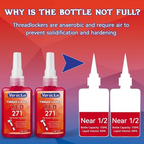 Thread Lock 50ml Blue 242 and 50ml Red 271, Medium Strength and Strong Strength Lock Tight Threadlocker, Thread Locker for Nuts, Bolts, Metal Fasteners to Against Losening and Seal in Saudi Arabia