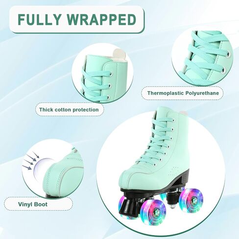 Roller Skates for Women High-top PU Leather Roller Skates Shiny 4 Wheels Roller Skates Green Roller Skates for Adult in Saudi Arabia