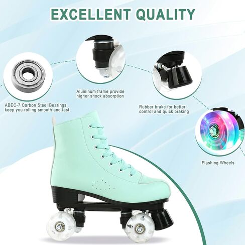 Roller Skates for Women High-top PU Leather Roller Skates Shiny 4 Wheels Roller Skates Green Roller Skates for Adult in Saudi Arabia
