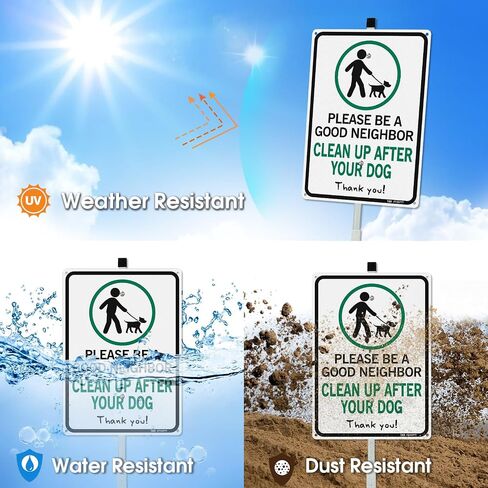 T&R Please Be A Good Neighbor Clean Up After Your Dog Sign with 36" Stake for Outside - 14"x10" .040 Rust Free Heavy Aluminum, Reflective, Waterproof, Weatherproof and Fade Resistant, 6 pre-drilled holes,Includes Matching Screws & Wrench, Easy to Mount in Kuwait