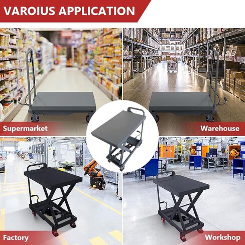 Hydraulic Scissor 500LBS Capacity, Manual Scissor Lift Table w/ 4 Wheels and Foot Pump, Elevating Hydraulic Cart for Material Handling (Black) in Kuwait