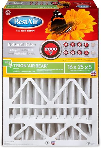 BestAir AB1625-11R AC Furnace Filter, 16" x 25" x 5", MERV 11, Fits 100%, For Trion Air Bear, Supreme, Skuttle, GeneralAire, Source1 & Ultravation Models, 1 Count (Pack of 1) in Kuwait