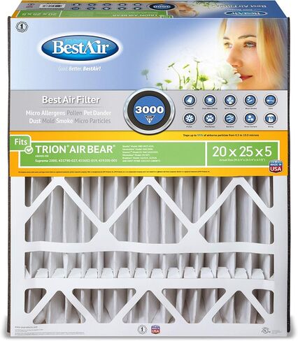 BestAir AB1625-11R AC Furnace Filter, 16" x 25" x 5", MERV 11, Fits 100%, For Trion Air Bear, Supreme, Skuttle, GeneralAire, Source1 & Ultravation Models, 1 Count (Pack of 1) in Kuwait