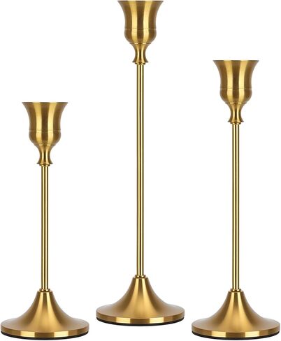 Candlestick Holders Taper Candle Holders, Candle Stick Holders Set of 3, Brass Gold Candlestick Holder, Candle Holder for Wedding Party Dining in Saudi Arabia