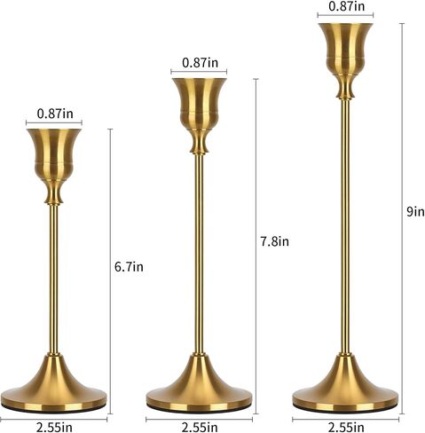 Candlestick Holders Taper Candle Holders, Candle Stick Holders Set of 3, Brass Gold Candlestick Holder, Candle Holder for Wedding Party Dining in Saudi Arabia