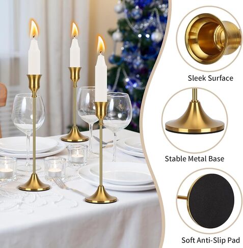 Candlestick Holders Taper Candle Holders, Candle Stick Holders Set of 3, Brass Gold Candlestick Holder, Candle Holder for Wedding Party Dining in Saudi Arabia