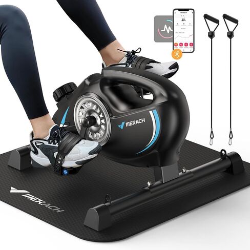 Under Desk Bike Pedal Exerciser, Quiet Magnetic Mini Exercise Bike with MERACH App for Arm, Leg Recovery, Physical Therapy, Smooth Foot Desk Cycle with 2 Resistance Bands & Non-Slip Mat in Kuwait