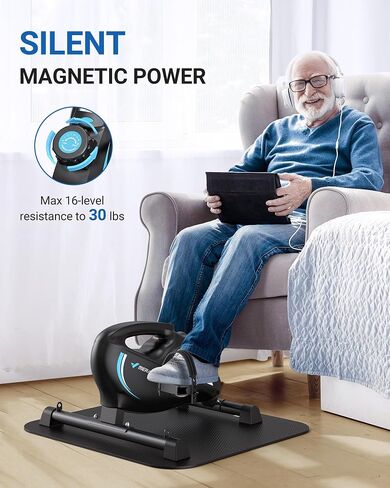 Under Desk Bike Pedal Exerciser, Quiet Magnetic Mini Exercise Bike with MERACH App for Arm, Leg Recovery, Physical Therapy, Smooth Foot Desk Cycle with 2 Resistance Bands & Non-Slip Mat in Kuwait