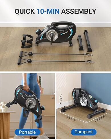 Under Desk Bike Pedal Exerciser, Quiet Magnetic Mini Exercise Bike with MERACH App for Arm, Leg Recovery, Physical Therapy, Smooth Foot Desk Cycle with 2 Resistance Bands & Non-Slip Mat in Kuwait