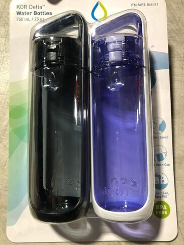 KOR Delta BPA Free Water Bottle, 750ml, 2 PACK, Black/Blue in Saudi Arabia