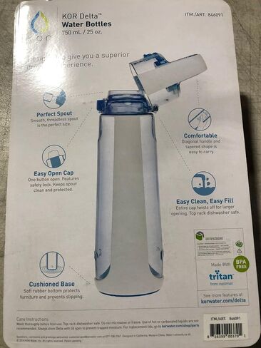 KOR Delta BPA Free Water Bottle, 750ml, 2 PACK, Black/Blue in Saudi Arabia