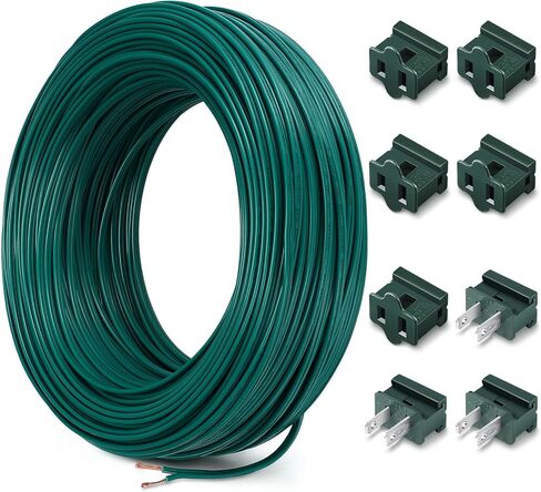 Kanayu SPT-1W 164FT Extension Hookup Electrical Wire 18/1 Zip Cord with 8 Additional Vampire Plugs Stranded Wire for Outdoor Stranded Copper Wire Landscape Lighting Christmas (Green) in Kuwait