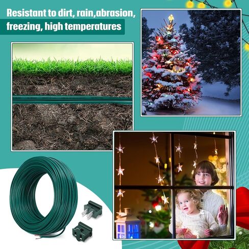 Kanayu SPT-1W 164FT Extension Hookup Electrical Wire 18/1 Zip Cord with 8 Additional Vampire Plugs Stranded Wire for Outdoor Stranded Copper Wire Landscape Lighting Christmas (Green) in Kuwait