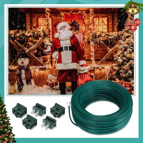 Kanayu SPT-1W 164FT Extension Hookup Electrical Wire 18/1 Zip Cord with 8 Additional Vampire Plugs Stranded Wire for Outdoor Stranded Copper Wire Landscape Lighting Christmas (Green) in Kuwait