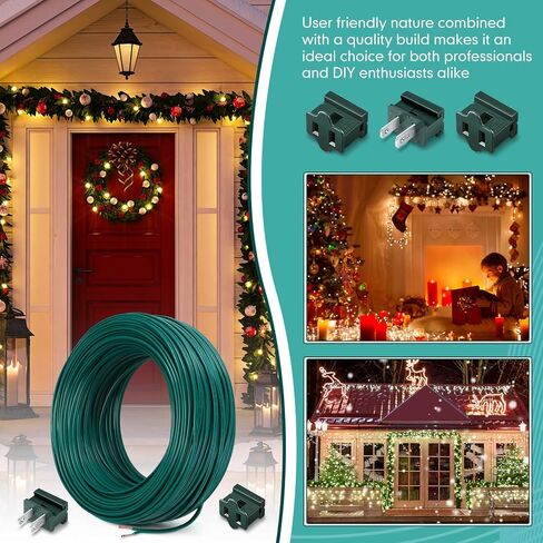 Kanayu SPT-1W 164FT Extension Hookup Electrical Wire 18/1 Zip Cord with 8 Additional Vampire Plugs Stranded Wire for Outdoor Stranded Copper Wire Landscape Lighting Christmas (Green) in Kuwait