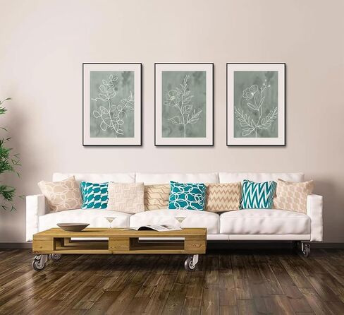 3Pcs Sage Green Botanical Wall Art Line Drawing Floral Canvas Poster Prints Modern Abstract Minimalist Picture Neutral Boho Artwork Simple Painting Wall Decor for Living Room Bedroom 12x16in Framed in Saudi Arabia