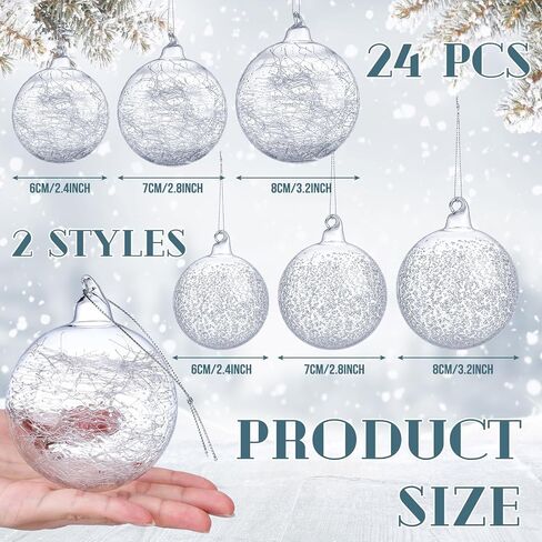 Uiifan 24 Pcs Clear Glass Christmas Ornaments Balls Bulk Blown Glass Christmas Tree Ornaments Assorted Size Iridescent Ornaments Balls Christmas Tree Home Decorations (2.36 in,2.76 in,3.15 in) in Kuwait