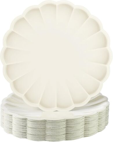 30 Pcs Large Scalloped Paper Plates 9.5 Inch Shell Edge Disposable Dinner Plates for Birthday Wedding Baby Shower Party Decorations(Cream Color) in Saudi Arabia