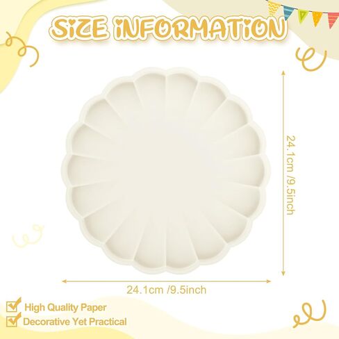 30 Pcs Large Scalloped Paper Plates 9.5 Inch Shell Edge Disposable Dinner Plates for Birthday Wedding Baby Shower Party Decorations(Cream Color) in Saudi Arabia