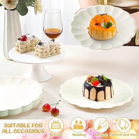 30 Pcs Large Scalloped Paper Plates 9.5 Inch Shell Edge Disposable Dinner Plates for Birthday Wedding Baby Shower Party Decorations(Cream Color) in Saudi Arabia