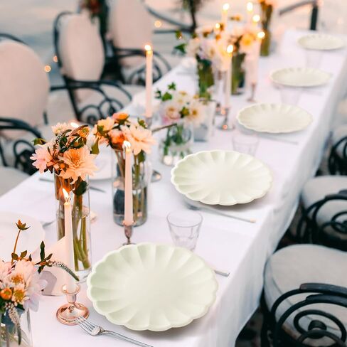 30 Pcs Large Scalloped Paper Plates 9.5 Inch Shell Edge Disposable Dinner Plates for Birthday Wedding Baby Shower Party Decorations(Cream Color) in Saudi Arabia